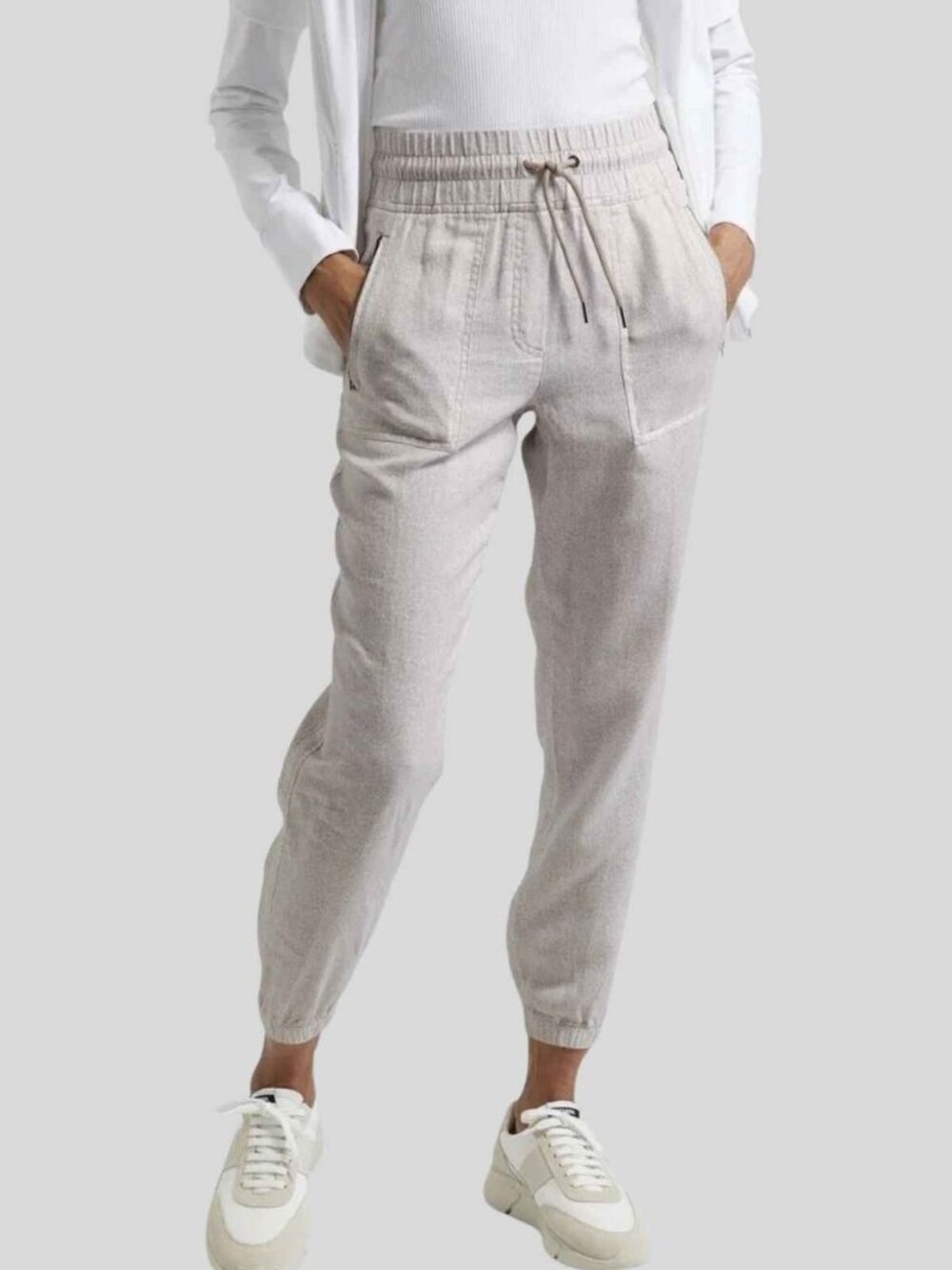 Athleta Micro Cheetah Abalone Gray Cabo Linen Jogger Pants Size 6 39971